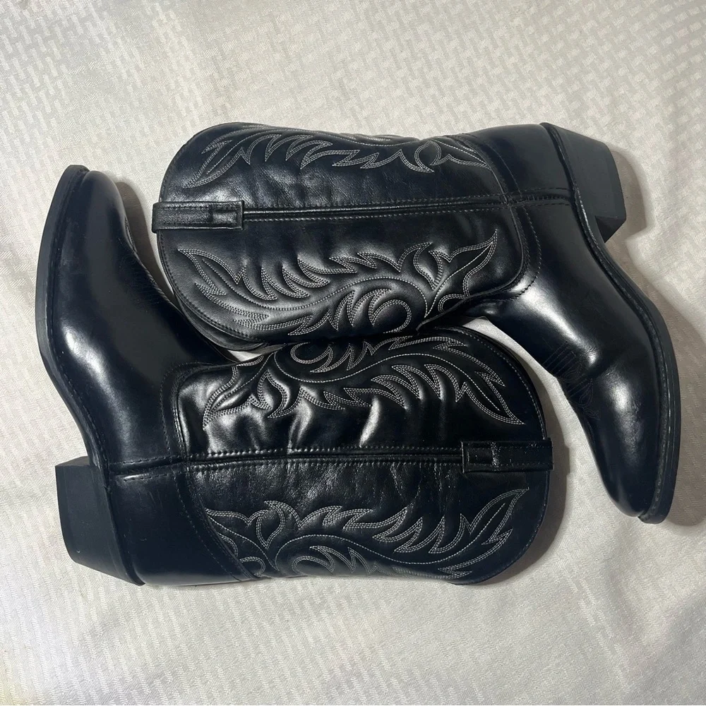 Women Black Leather Cowboy Boots - Picture 4 of 6